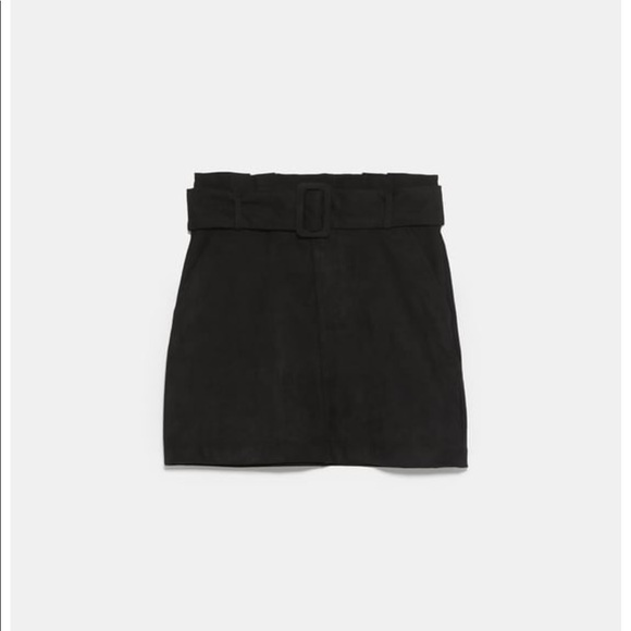 Zara Black Belted Faux Velvet Mini Skirt Small XS - Picture 4 of 4